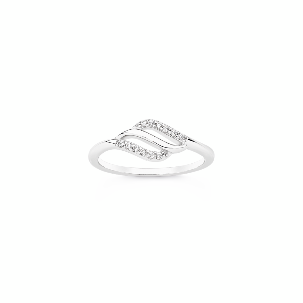 Silver Cz Wave Top Ring Size O in Clear | Prouds