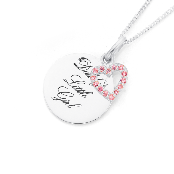 Silver  Daddys Little Girl Disc Pink CZ Heart