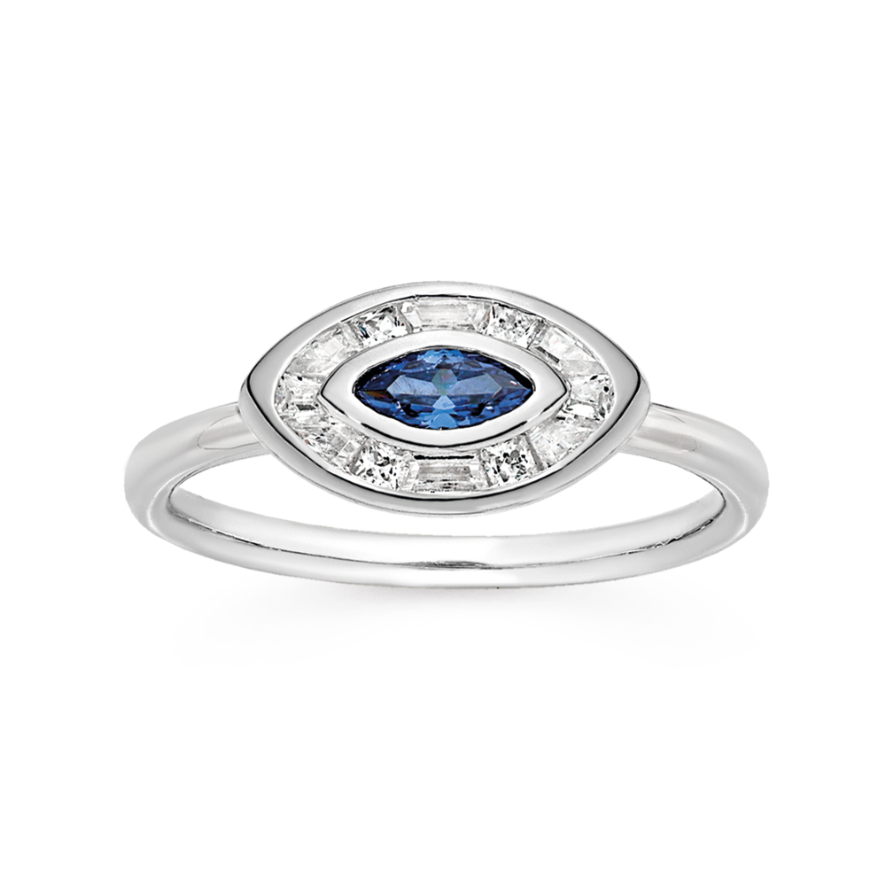 Silver Dark Blue Cz Evil Eye Ring in Blue Prouds