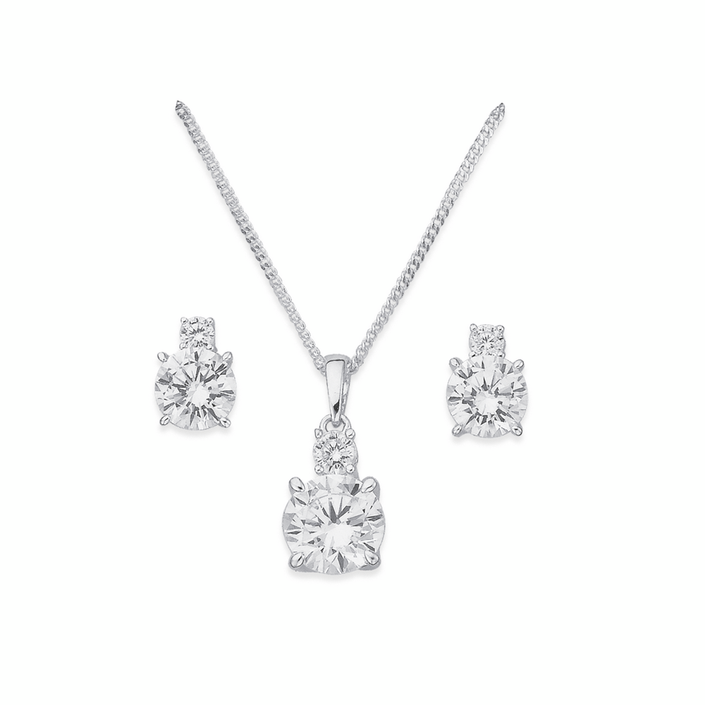 Silver DBL CZ Pendant \u0026 Earrings Set 
