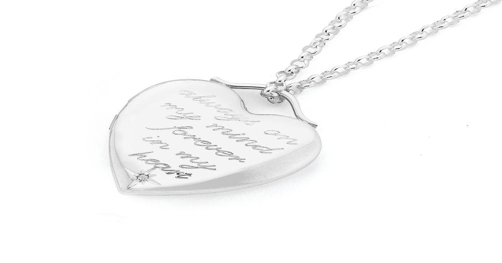 Silver Diamond Message Heart Locket Prouds
