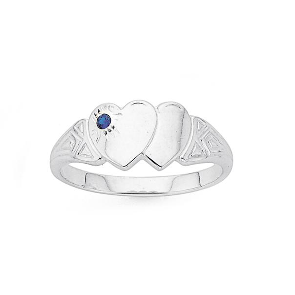 Silver Double Heart Signet Ring