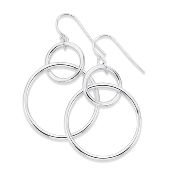 Silver Double Large Circle Hook Drop Earrings