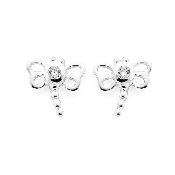 Silver Dragonfly Cubic Zirconia Stud Earrings