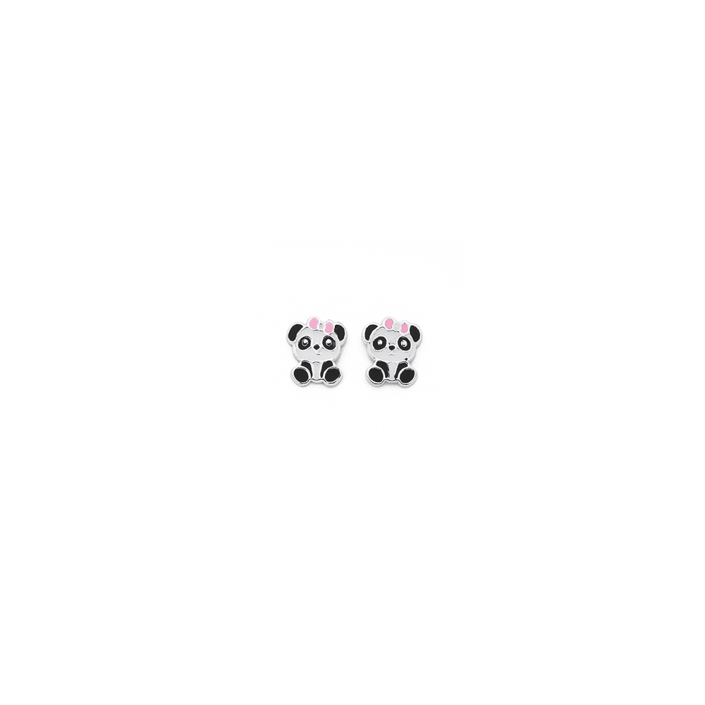 Silver Enamel Polly Panda Stud Earrings