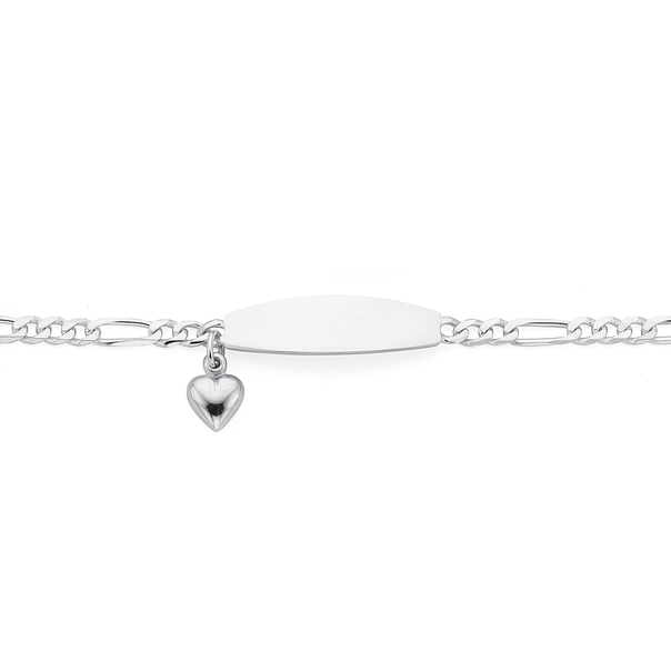 Silver Figaro Id Heart Charm Bracelet