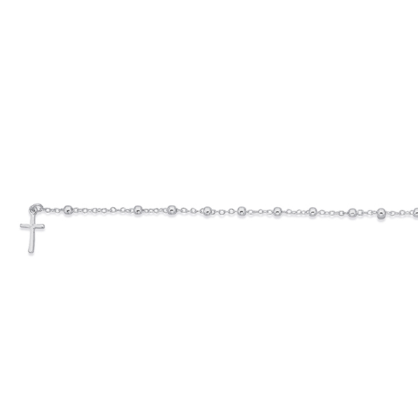 Silver Fine Ball Rosary With Charm Bracelet
