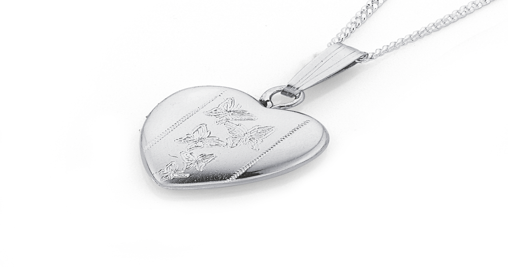 Silver Five Butterfly Heart Locket Pendant Prouds
