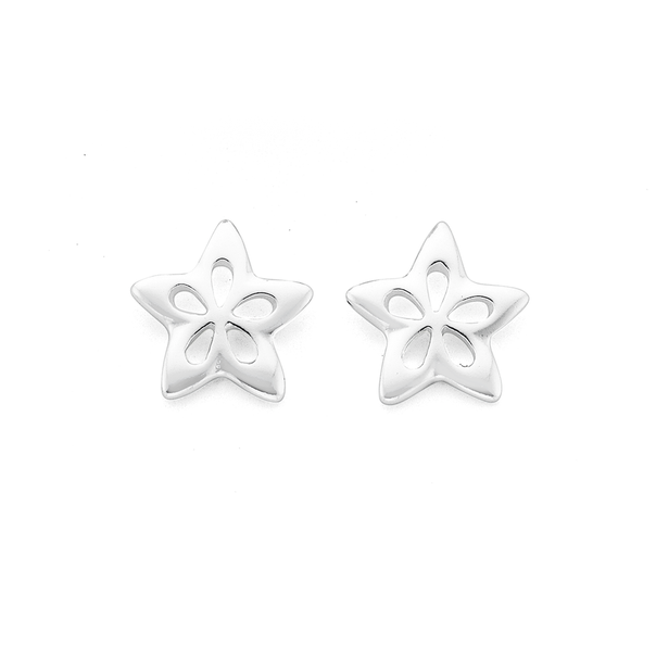 Silver Flower Star Stud Earrings