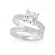 Silver Four Claw Cubic Zirconia Solitaire Wedder Set Ring