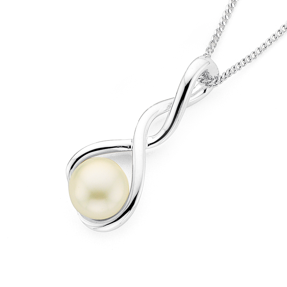 Silver Fresh Water Pearl Twist Pendant in White Prouds