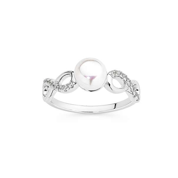 Silver Freshwater Pearl CZ Infinity Ring
