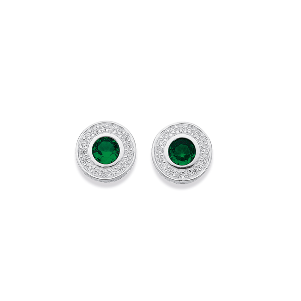 Silver Green Cubic Zirconia Cluster Studs