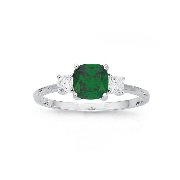 Silver Green CZ Dress Ring