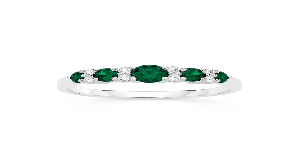 Silver Green & Cz Tapered Anniversary Ring Size R in Green | Prouds