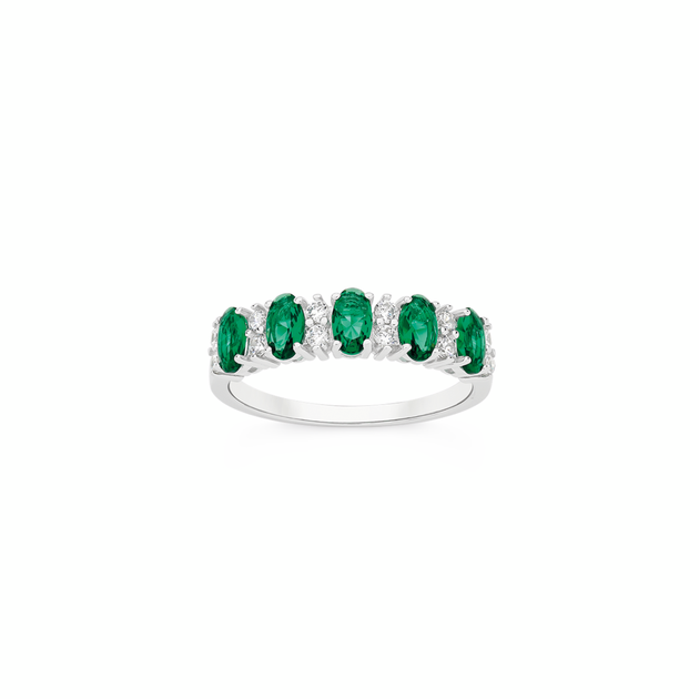 Silver Green Oval & Cz Dress Ring Size P in Green | Prouds Silver Green Oval & Cz Dress Ring Size P in Green | Prouds