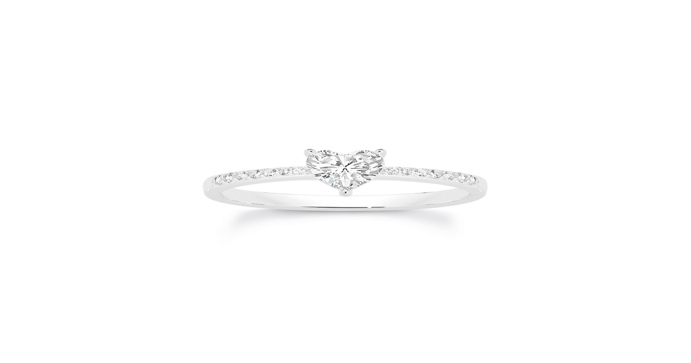 Silver Heart Cz Solitaire Ring Size R in Clear | Prouds