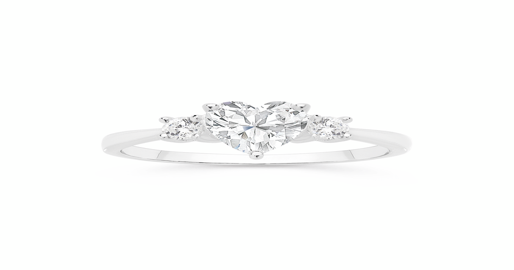 Silver Heart Cz Trilogy Ring Size R in Clear | Prouds