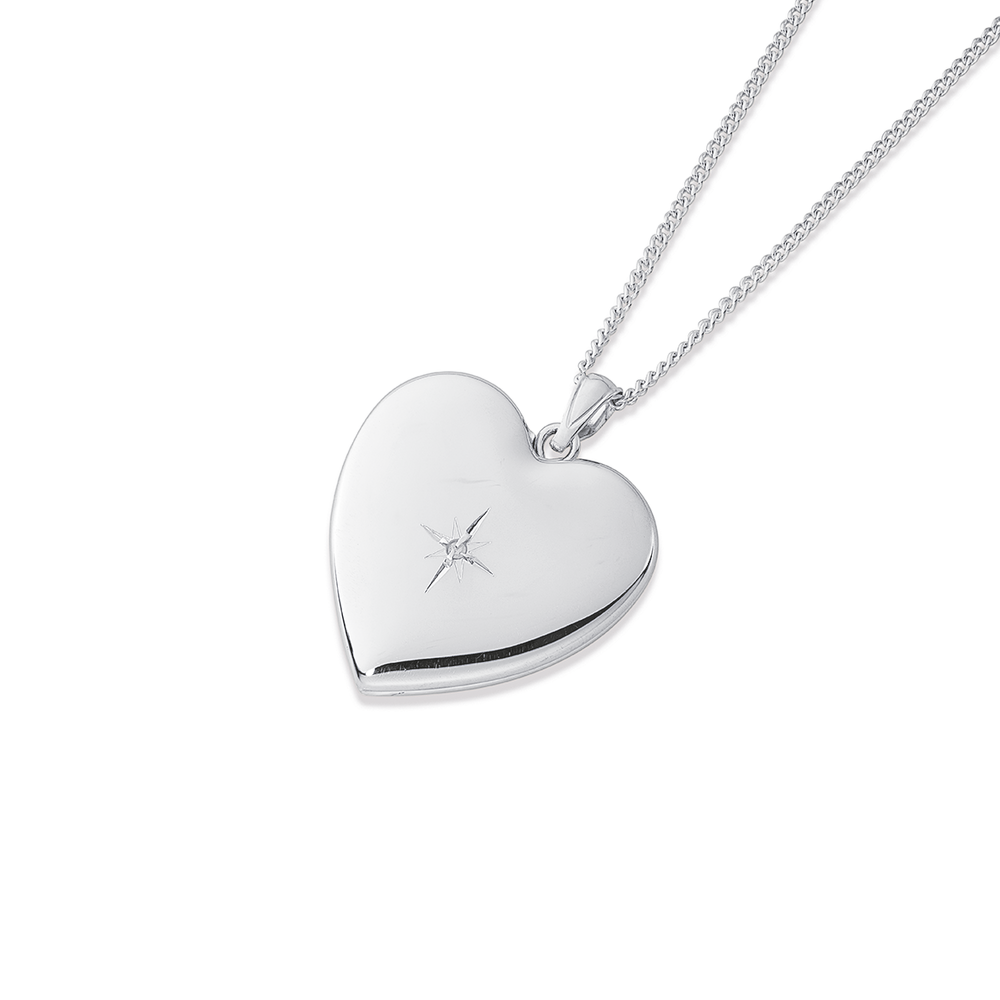 Silver Heart Locket With Diamond Centre