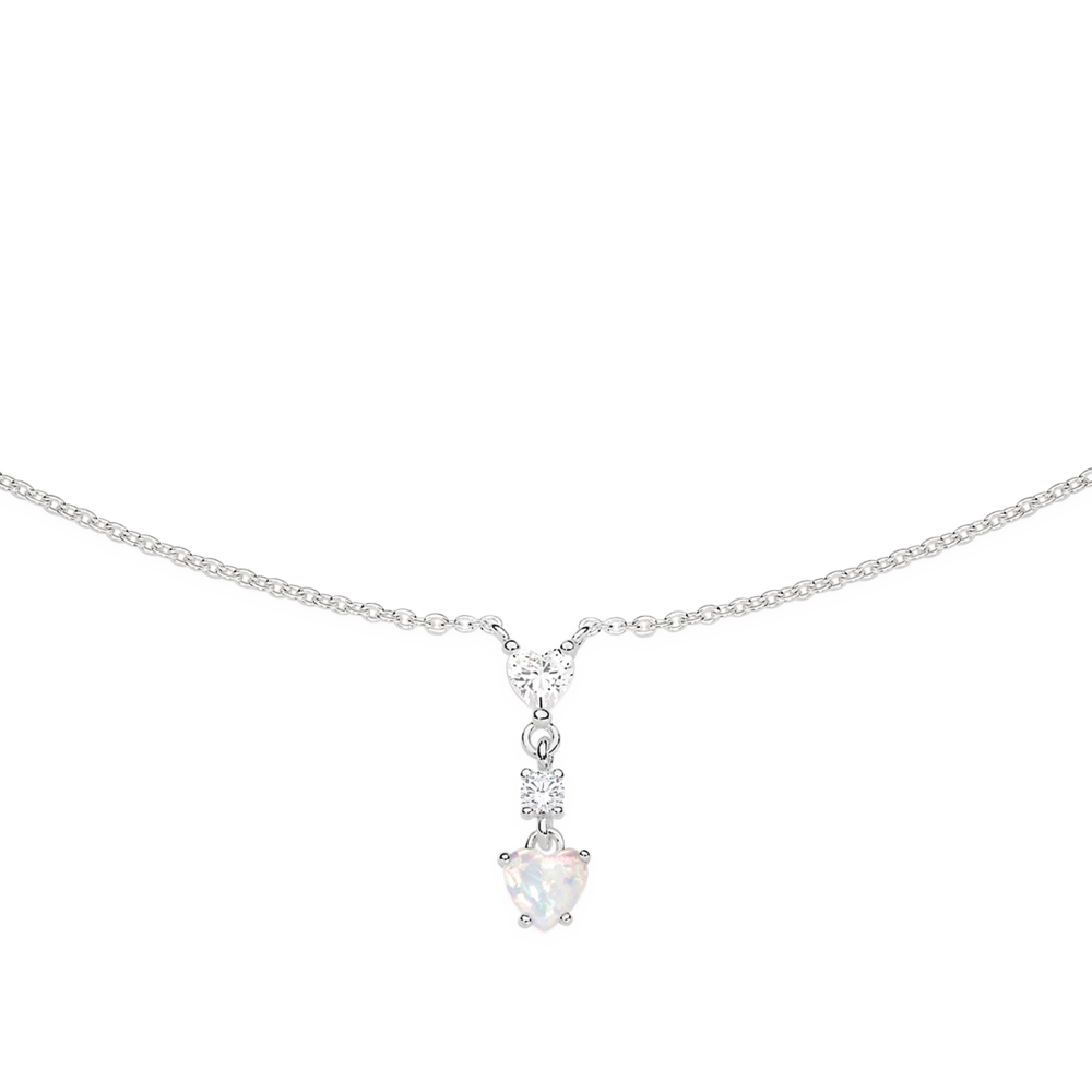 Silver Heart Man-Made Opal & CZ Necklet