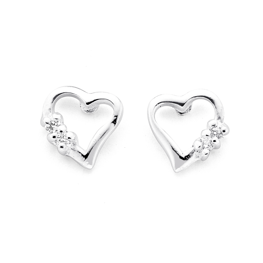 Silver Christmas Heart Of Love Cubic Zirconia Hook Earrings in White Prouds