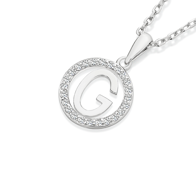 Silver Initial G In Cz Round Pendant | Prouds