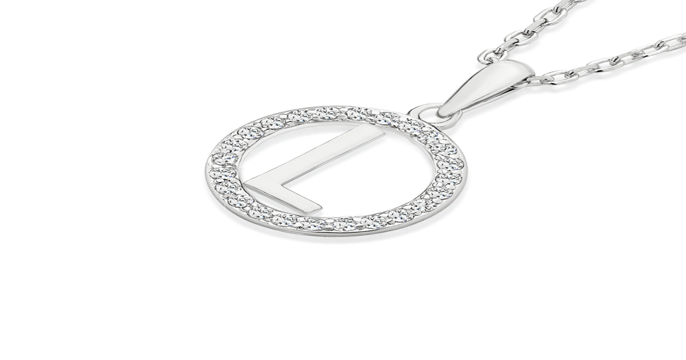 Silver Initial L In Cz Round Pendant | Prouds