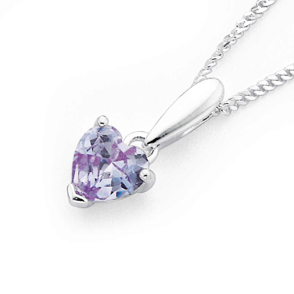 Silver Lavender Cubic Zirconia Heart Pendant in Purple Prouds