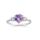 Silver Lavender Cubic Zirconia Heart With Cubic Zirconia Side Stones Ring