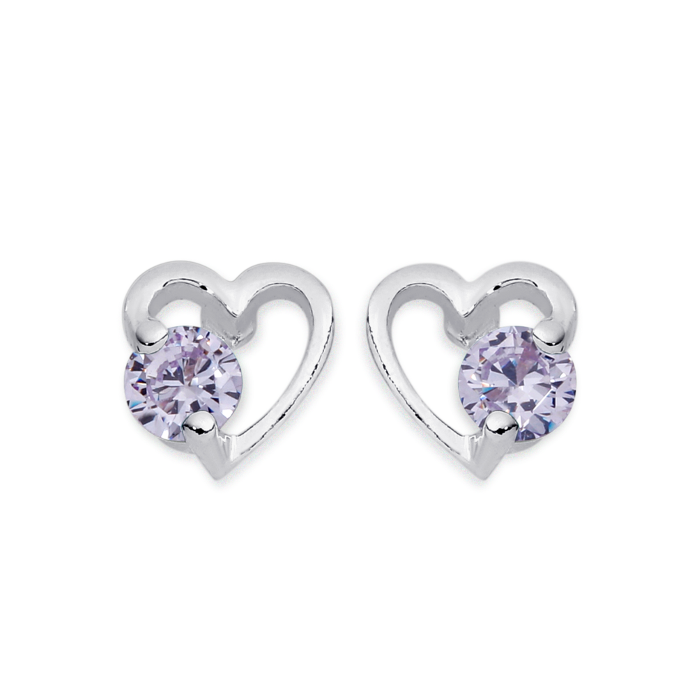 Silver Childs Violet Cz Heart Earrings in Purple Prouds