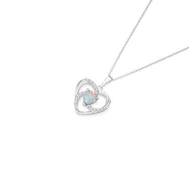 SILVER MAN-MADE OPAL & CZ HEART SWIRL PENDANT