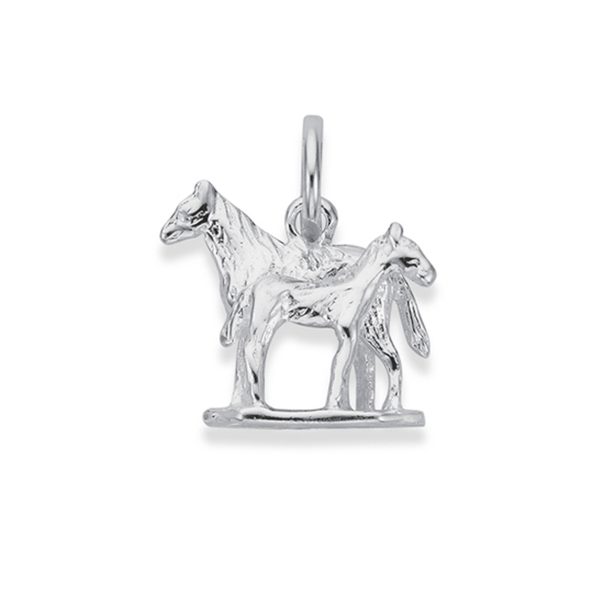 Silver Mare And Foal Charm