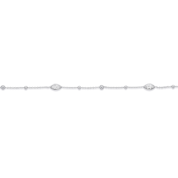 Silver Marquise CZ & Simulated Pearl Anklet