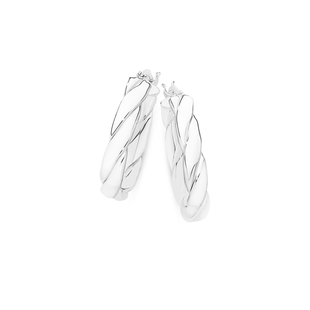 Silver Medium Twisted Pear Hoop Earrings Prouds