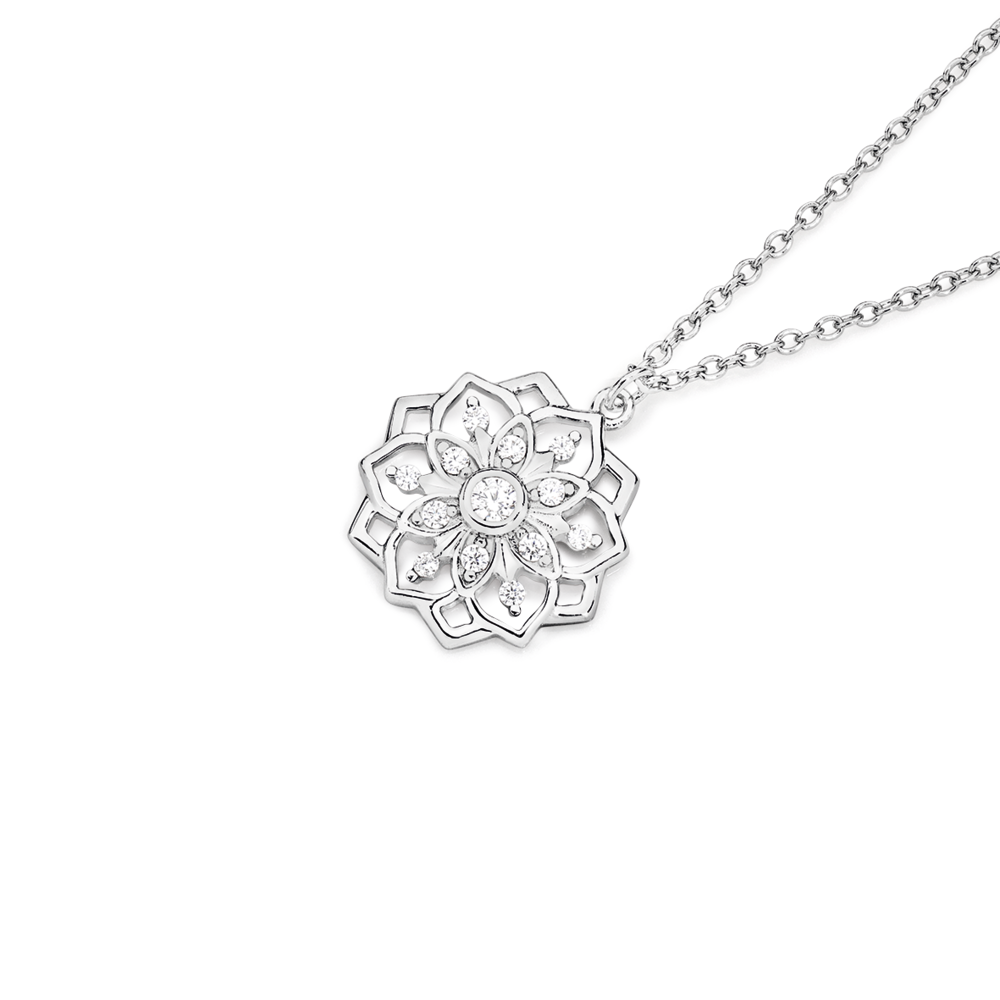 Silver Multi CZ Radiant Flower Pendant