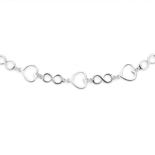 Silver Open Heart & Infinity Link Bracelet