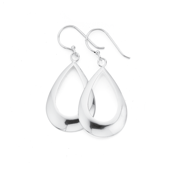 Silver Open Teardrop Hook Earrings