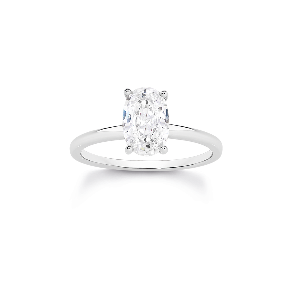 Silver Oval Cz Solitaire Ring in Clear Prouds