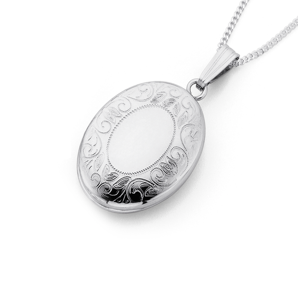 Silver Oval Engraved Locket