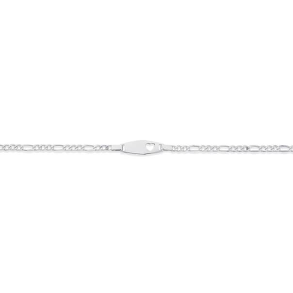 Silver Oval Identity Cut Out Heart Figaro Bracelet