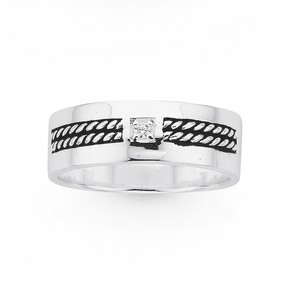 Silver Oxi Rope with CZ Ring
