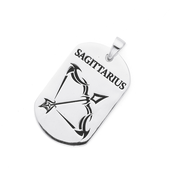 Silver Oxidised Sagittarius Zodiac Sign Dogtag