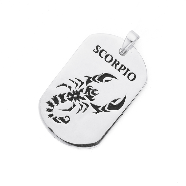 Silver Oxidised Scorpio Zodiac Sign Dogtag