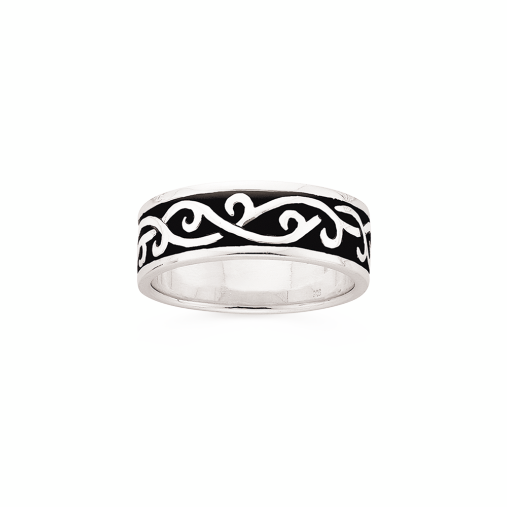 Silver Oxidised Swirl Centre Ring