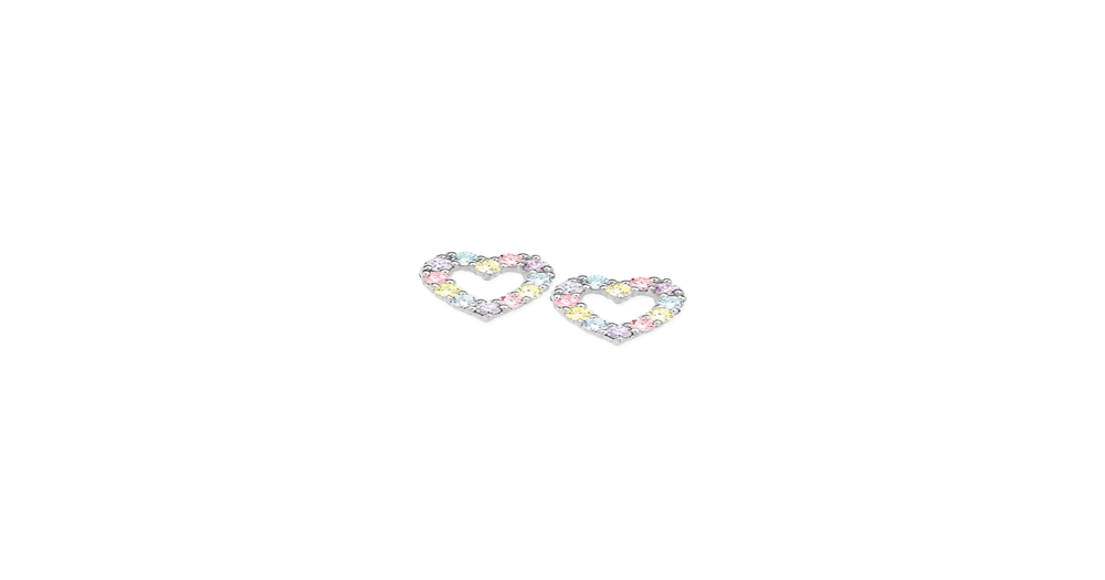 Silver Pastel Cz Heart Stud Earrings in Multi-colour | Prouds
