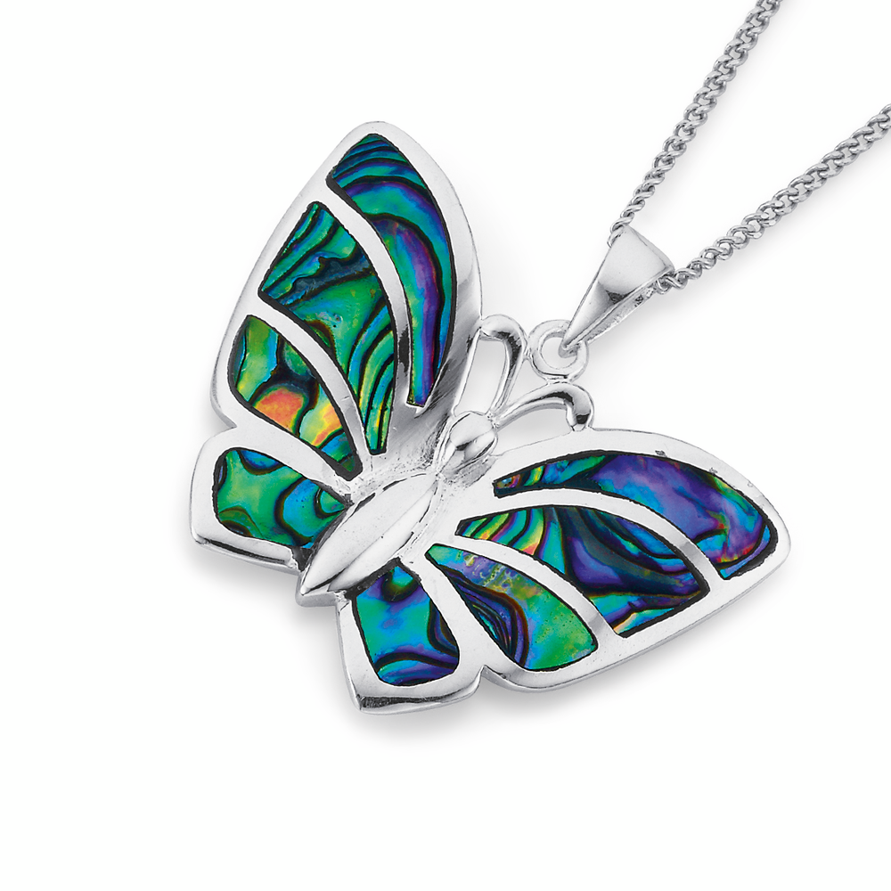 Silver Paua Shell Butterfly Pendant 
