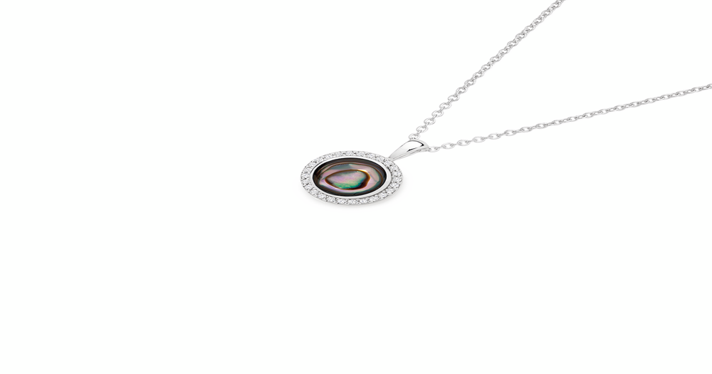 Silver Paua Shell & Cz 45cm Frame Pendant | Prouds