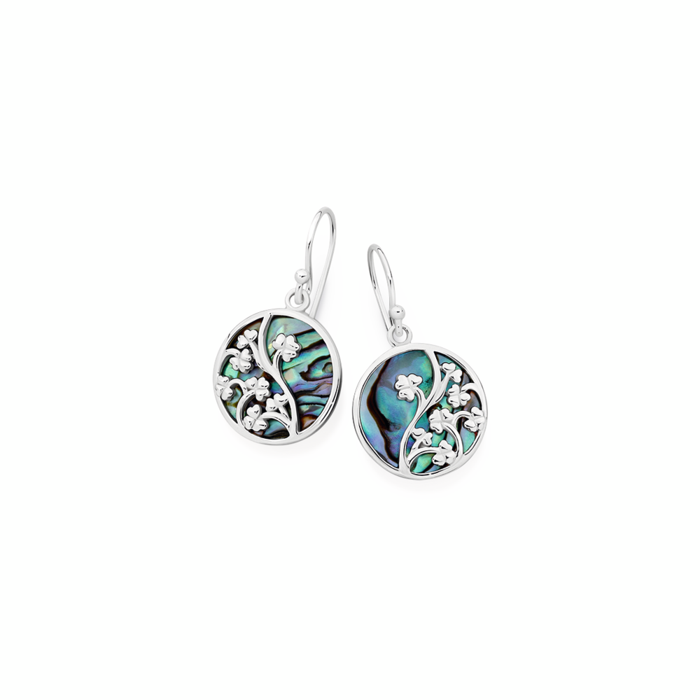 Silver Paua Shell Flower Hook Earrings