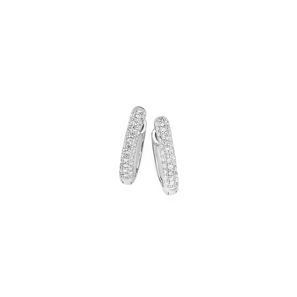 Silver Pave CZ Rounded Huggies