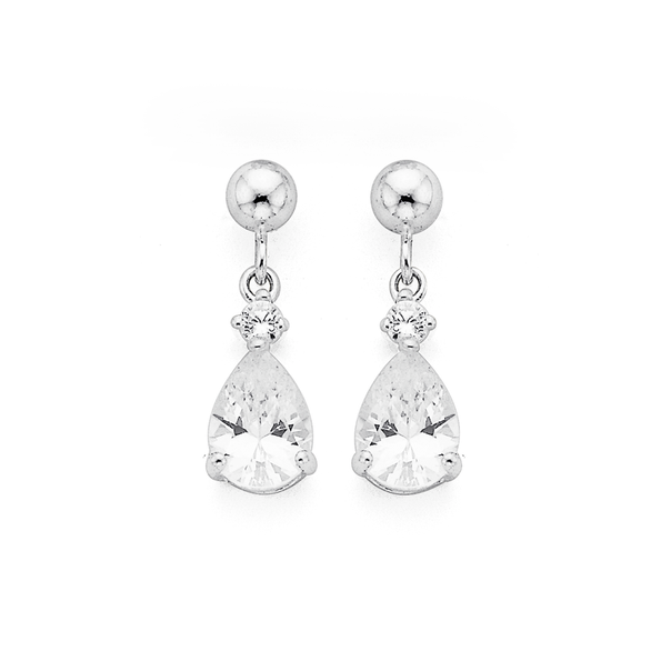 Silver Pear Cubic Zirconia & Cubic Zirconia Stud Drop Earrings